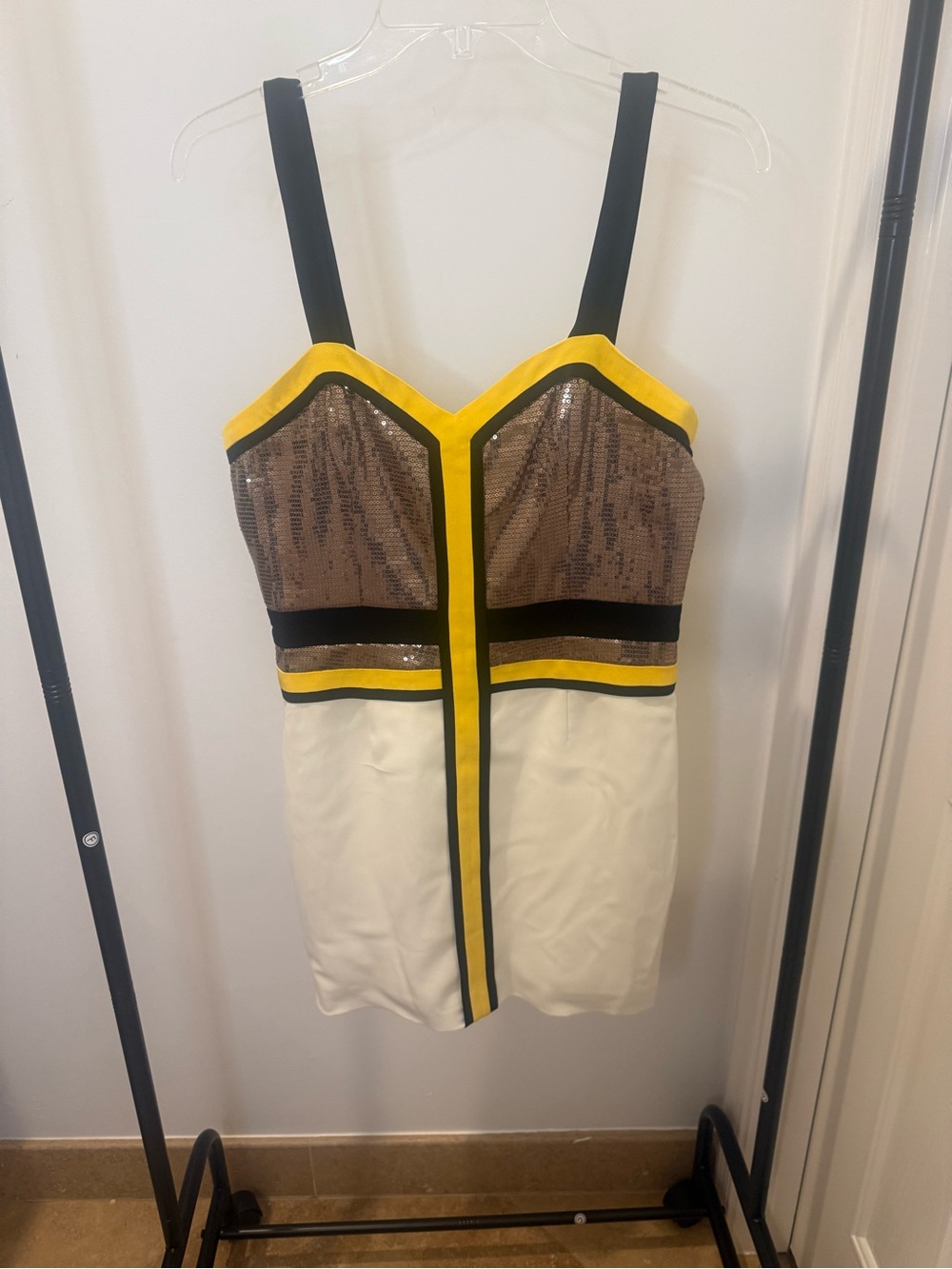 JAYGODFREY Sequin Colorblock Mini Dress in Yellow, Black & Cream